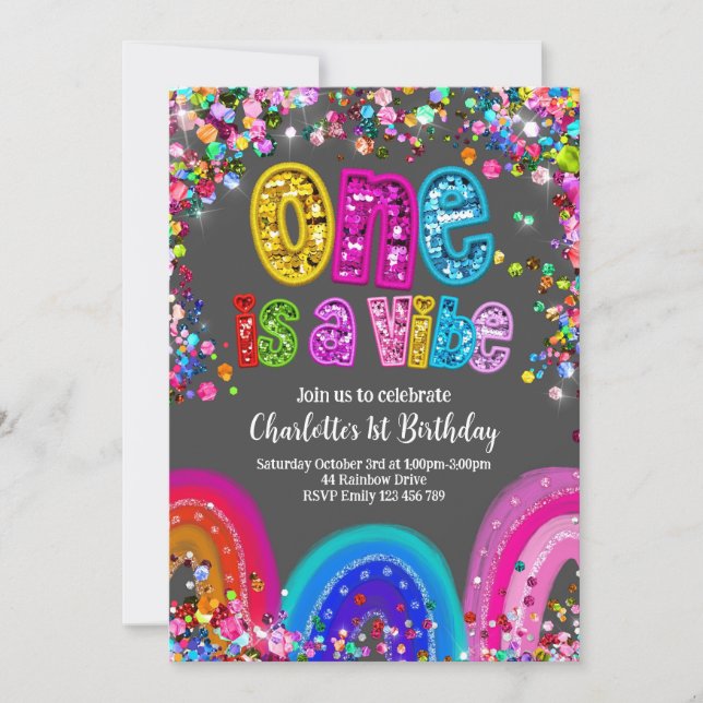 Invitación 1.ª Purpurina de Chicas de cumpleaños Fiesta (Anverso)