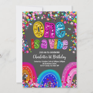 Invitación 1.ª Purpurina de Chicas de cumpleaños Fiesta