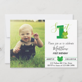 Invitación 1.ª Rana Dulce Primer niño de fiesta de cumpleaños