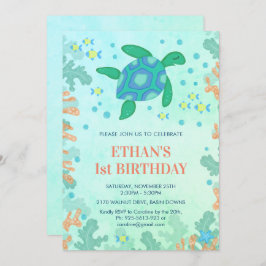 Invitación 1.ª Tortuga De Cumpleaños Bajo El Fiesta Del Mar