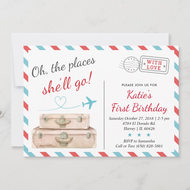 Invitación 1.ᵉʳ 2º Tercer Avión Viajero Chica de Fiesta de Cu (Anverso)