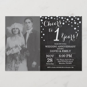 Invitación 1.ᵉʳ Aniversario Boda Chalkboard Black Silver