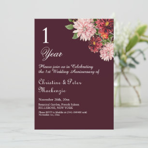 Invitación 1.ᵉʳ Aniversario del Boda de papel Borgoña Floral