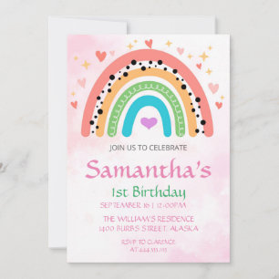 Invitación 1.ᵉʳ Aniversario del Corazón Arcoiris Girly Invita