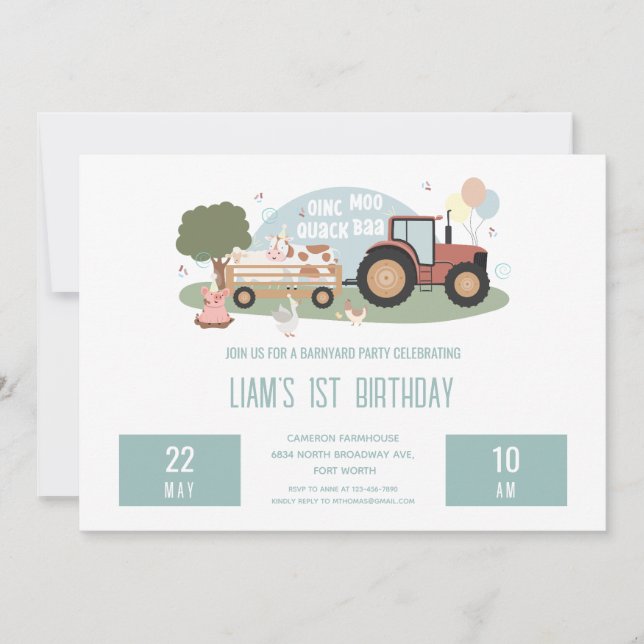 Invitación 1.ᵉʳ Aniversario Granja de Animales Barnyard Fiest (Anverso)