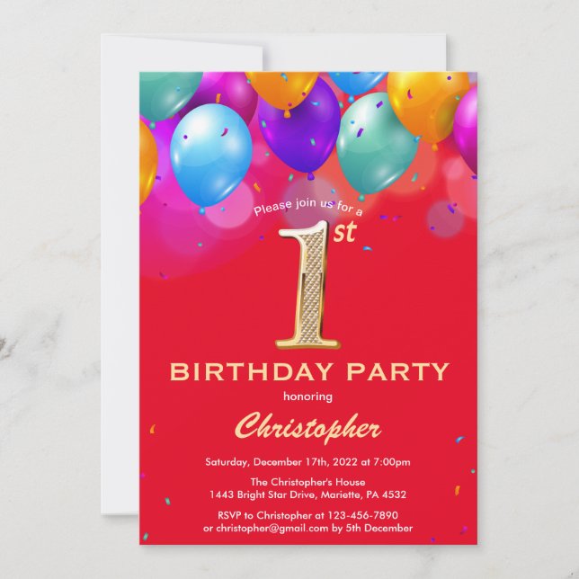 Invitación 1.ᵉʳ Balón rojo y dorado (Anverso)