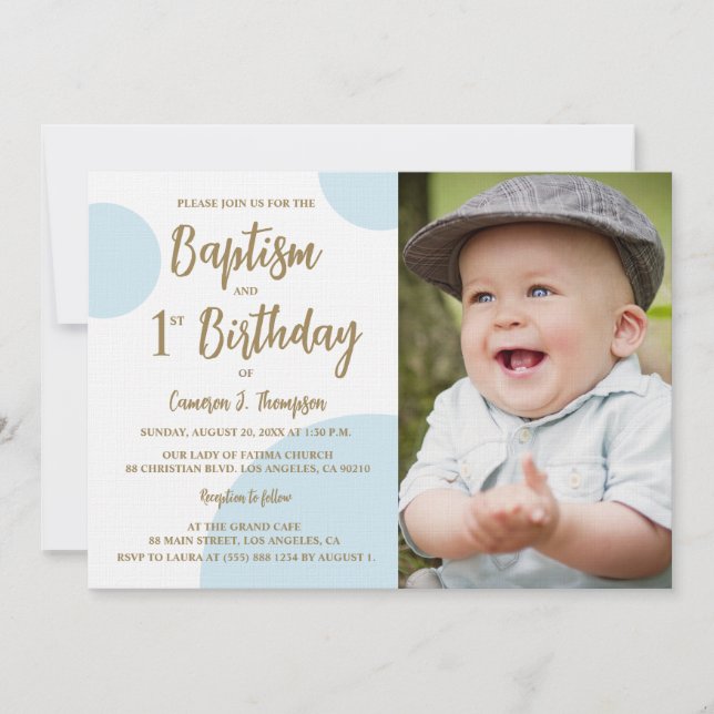 Invitación 1.ᵉʳ bautismo de cumpleaños Foto Personalizado de  (Anverso)