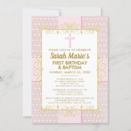 Invitación 1.ᵉʳ bautismo de cumpleaños oro rosado Punto de Po