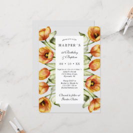 Invitación 1.ᵉʳ bautismo primavera flores y tulipanes