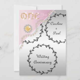 Invitación 1.ᵉʳ Boda Aniversario Grabado en relieve Plata Ros