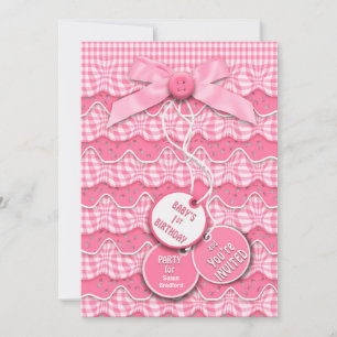 Invitación 1.ᵉʳ Botones de cumpleaños y arcos gránulos rosado