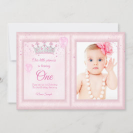 Invitación 1.ᵉʳ chica de cumpleaños globos con foto rosa