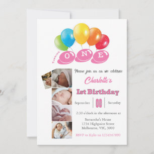 Invitación 1.ᵉʳ Chica del collage de fotos de cumpleaños núme