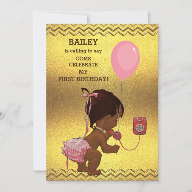 Invitación 1.ᵉʳ Chica étnico de cumpleaños Globo Chevrons de  (Anverso)