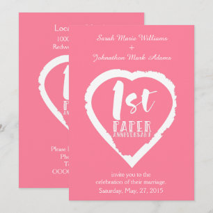 Invitación 1.ᵉʳ corazón de aniversario de boda de papel