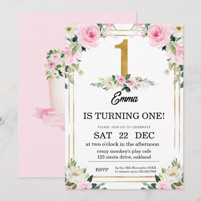 Invitación 1.ᵉʳ cumpleaños (Anverso / Reverso)