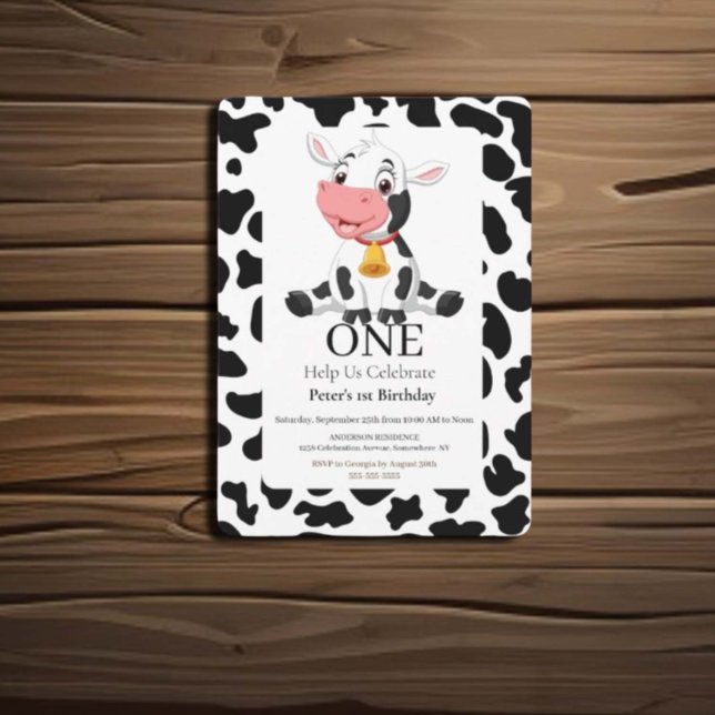 Invitación 1.ᵉʳ Cumpleaños Adorable Vaca Blanca Negra (Check out our cow birthday invitations selection for the very best in unique or custom)