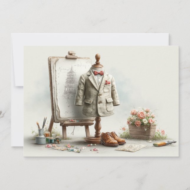 Invitación 1.ᵉʳ cumpleaños Artista francés Baby Suit Paint St (Anverso)