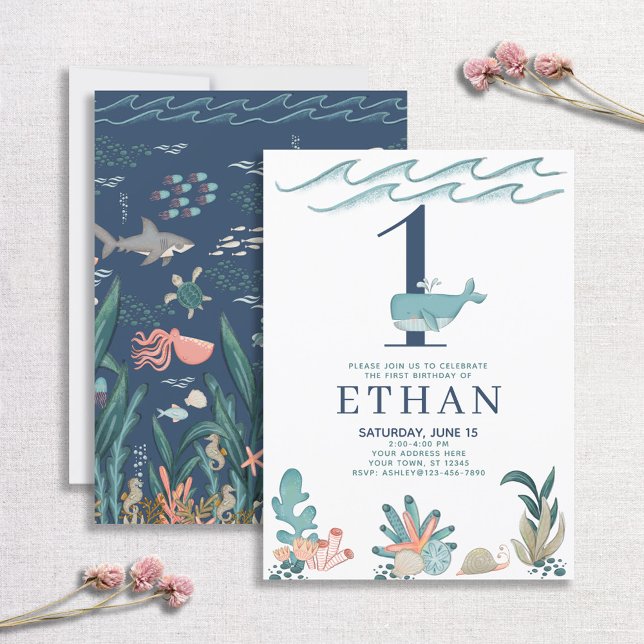 Invitación 1.ᵉʳ cumpleaños bajo el agua del mar Ballena (Subido por el creador)