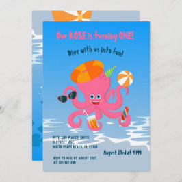 Invitación 1.ᵉʳ cumpleaños bajo el fiesta chica de pulpo mari