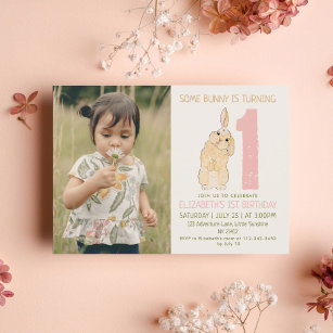 Invitación 1.ᵉʳ cumpleaños Bunny Daisy Photo