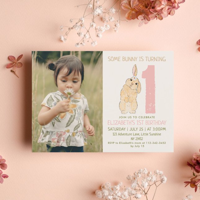 Invitación 1.ᵉʳ cumpleaños Bunny Daisy Photo (Subido por el creador)