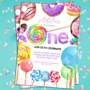 Invitación 1.ᵉʳ cumpleaños Candyland Lollypop dulce dulce dul