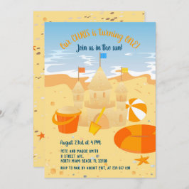 Invitación 1.ᵉʳ cumpleaños castillo de arena y fiesta de dive