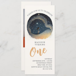 Invitación 1.ᵉʳ Cumpleaños Celestial Estrella Watercolor Chic