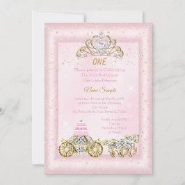 Invitación 1.ᵉʳ cumpleaños Cenicienta Rubor Carriaje Rosa