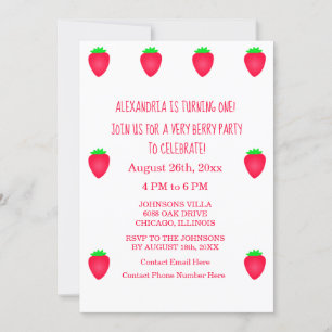 Invitación 1.ᵉʳ cumpleaños Chica Fiesta de fresa muy lindo