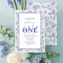 Invitación 1.ᵉʳ Cumpleaños Chinoiserie Blue se vuelve uno