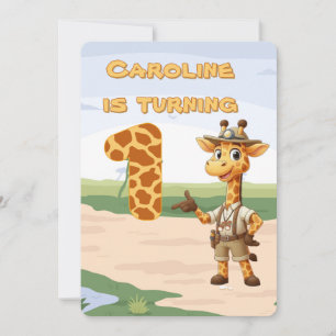 Invitación 1.ᵉʳ cumpleaños Cute Explorer Giraffe en safari