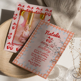 Invitación 1.ᵉʳ cumpleaños de la foto de fresa dibujada por l