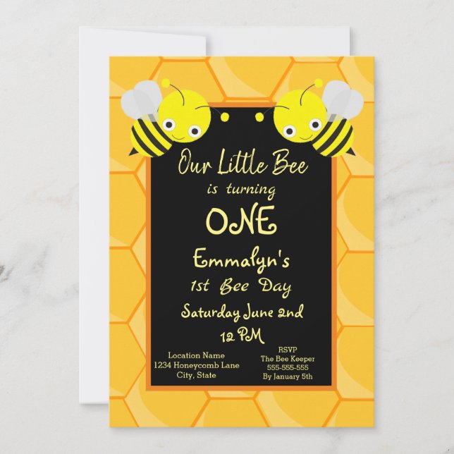 Invitación 1.ᵉʳ cumpleaños de miel de abeja (Anverso)