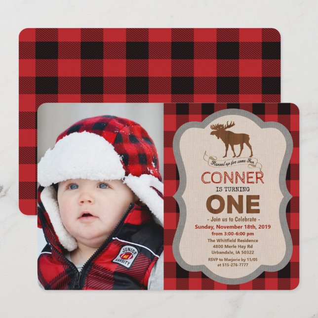 Invitación 1.ᵉʳ cumpleaños de Moose Boy Fotos de cumpleaños (Anverso / Reverso)