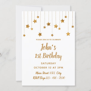 Invitación 1.ᵉʳ Cumpleaños - Delicadas Estrellas Doradas Míni