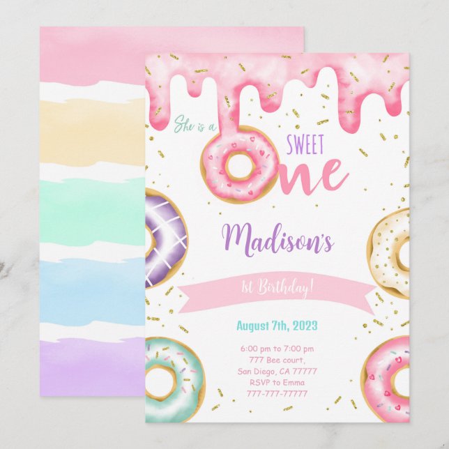 Invitación 1.ᵉʳ Cumpleaños Donut (Anverso / Reverso)