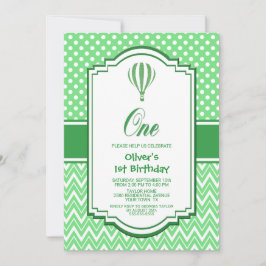Invitación 1.ᵉʳ cumpleaños Fiesta de globo aerostático verde