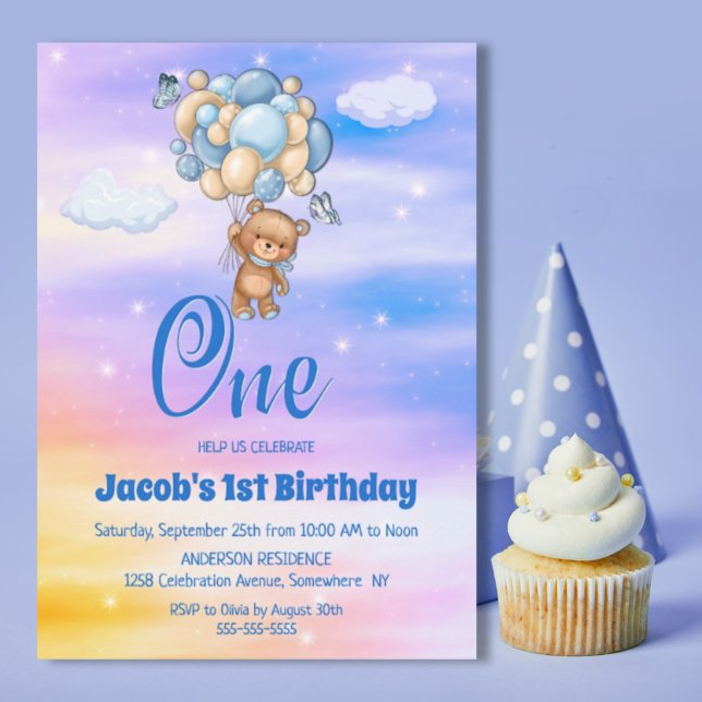 Invitación 1.ᵉʳ cumpleaños Fiesta de los globos azules de Ted (Subido por el creador)