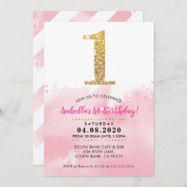 Invitación 1.ᵉʳ CUMPLEAÑOS FIESTA INVITAR rosa purpurina oro 