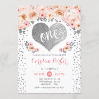 1.ᵉʳ cumpleaños - Floral rosa blanca de corazón pl