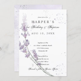 Invitación 1.ᵉʳ cumpleaños Flores de lavanda en el bautismo