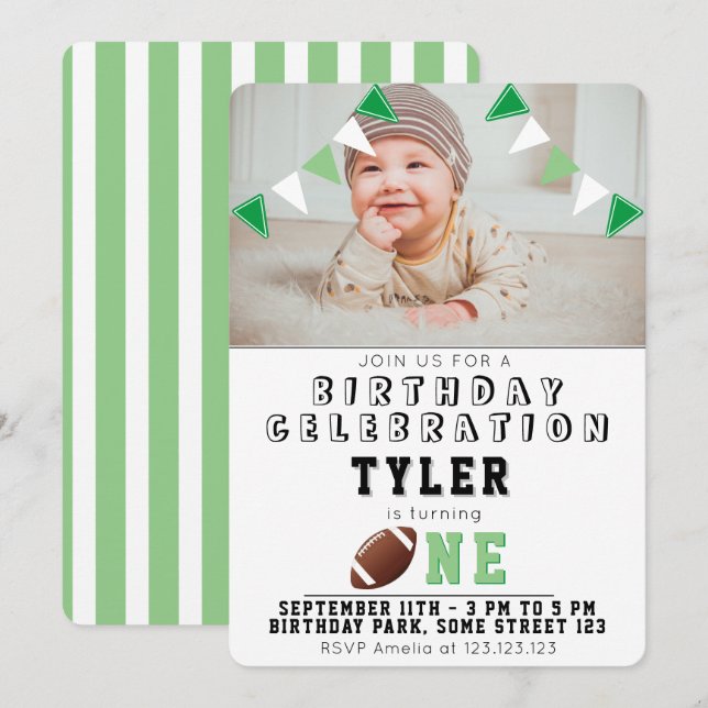 Invitación 1.ᵉʳ cumpleaños foto de niños norteamericanos de f (Anverso / Reverso)