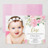1.ᵉʳ cumpleaños foto floral de oro rosa