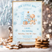 1.ᵉʳ cumpleaños Gingerbread Man Boy Navidades Azul