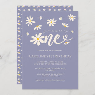 Invitación 1.ᵉʳ cumpleaños Groovy One Daisy Boho Purple
