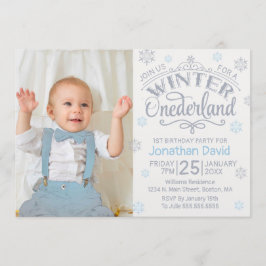 Invitación 1.ᵉʳ cumpleaños invierno Onederland Silver Blue Ph