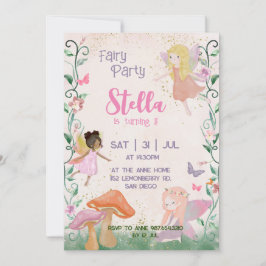 Invitación 1.ᵉʳ Cumpleaños Magical Fairy Floral Garden Pixie