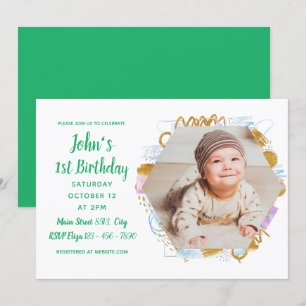 Invitación 1.ᵉʳ Cumpleaños - Marco de fotos de la poligonal d